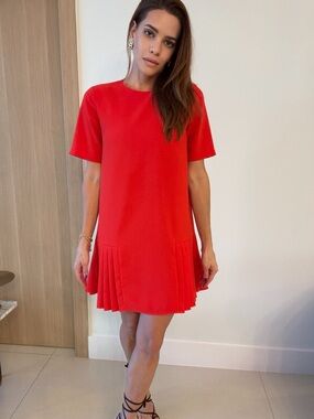 Zara Red Pleated Mini Dress